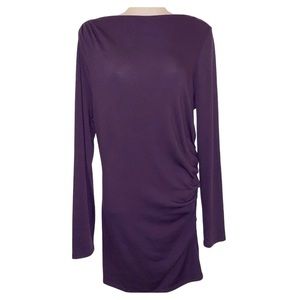 Ann Taylor Tunic-Length Purple Ruched Top Size Large